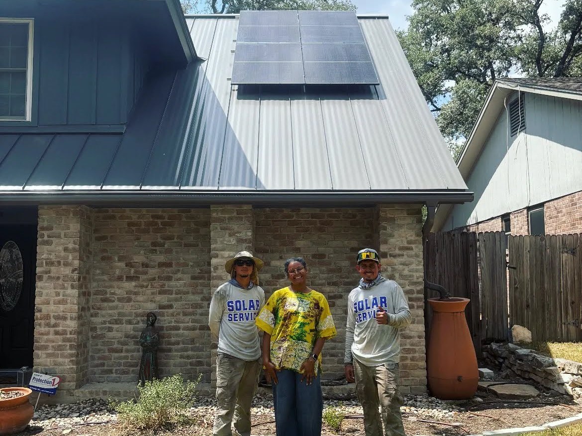 Solar Service crew at a Central Texas home with a rooftop array